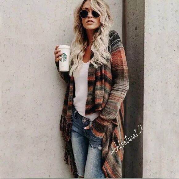 NEW Slash Neck Fringed Sweater Cardigan - Picture 4 of 8